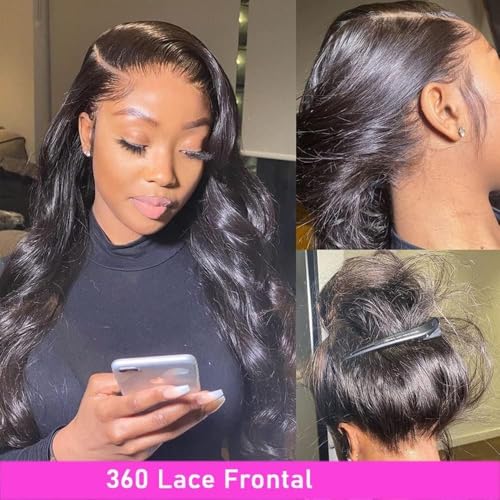 16 Inch 360 Lace Frontal HD Transparent Full Lace 100% Unprocessed Remy Human Hair Body Wave Frontal Bleachable Knots 360 Closure Natural Color