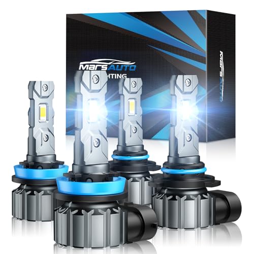 Marsauto M1S 9005/HB3 H11/H8/H9 Light Bulbs Combo, 48000LM Super Bright H11 9005 Bulbs or Fog, 6000K 9005 H11 Hi/Lo Cool White Bulbs, 3Min Plug and Play Bulbs Combo, IP68, Pack of 2