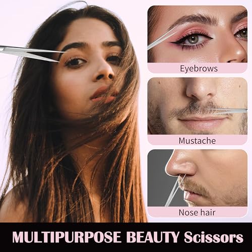 Professional Stainless Steel Eyebrow Scissors for Men Women, 2 Pack with Cases