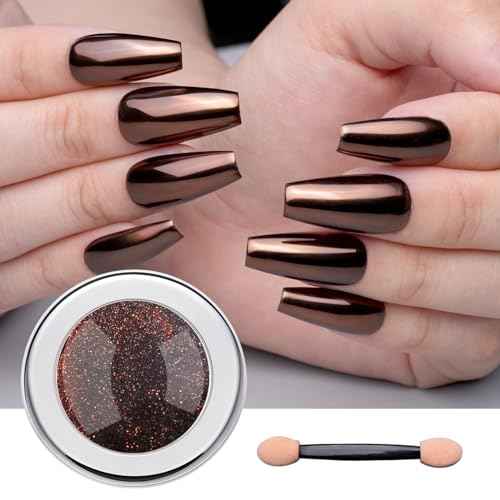 Pretty Diva Chrome Nail Powder - Coffee Chocolate Effect Nail Art Mirror Chrome Nail Powder, Brown Metallic Mirror Chrome Powder Pigment for Nail Art Decoration