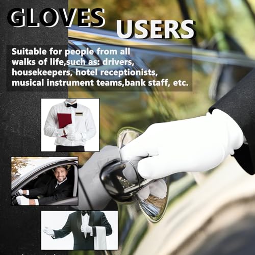 12 Pairs of White Cotton Gloves for Eczema, Crafting, & Inspection