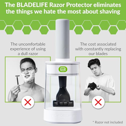 BLADELIFE 2024 New Model: Razor Holder and Stand Dark Grey - Fits All Leading Razors - Doubles the Life of Your Blade - Deluxe Razor Case Keeps Blades Sharper for Longer