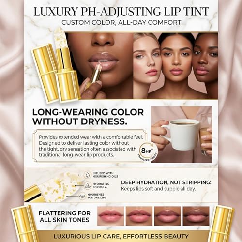 pH Color-Changing Lipstick for Mature Women – Sheer Pink, 8+ Hrs