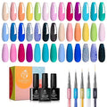 Beetles Gel Nail Polish with 5pcs Nail Art Liner Brushes Set, 20 Colors Fantasyland Collection Pastel Bright Pink Purple Navy Blue Green Glitter Led Soak Off Trendy Spring Summer Manicure Kit