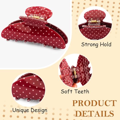Vovii 4Pcs Polka Dot Hair Claw Clips for Women, Black, Red, White, Brown