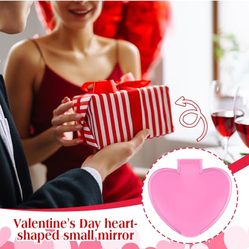 Geetery 48 Pcs Compact Mirror Bulk Gifts Heart Shaped Mini Pocket Folding Portable Travel Makeup Purse Mirror for Women Friend Bestie Mother's Day Party Favor(Light Pink)