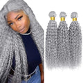 Fridnae Brazilian Grey Curly Human Hair Bundles 3pc Bundle