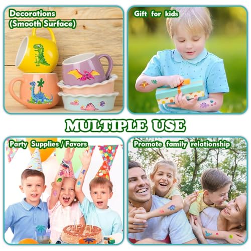 Partywind 120 Glitter Styles Dinosaur Tattoos for Kids Party Supplies, Dinosaur Birthday Party Favors Decorations, Fake Tattoo Stickers for Boys and Girls (12 Sheets)