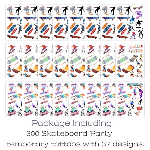 Oringaga 300 Skateboard Party Temporary Tattoos Stickers Sport Birthday Baby Shower Party Supplies Goodie Bag Stuffers Favors Prize Motivational Stickers