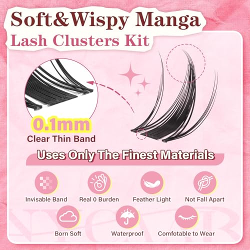 Fairy Lash Clusters Kit - 144Pcs D Curl 8-18mm Wispy Manga Lashes
