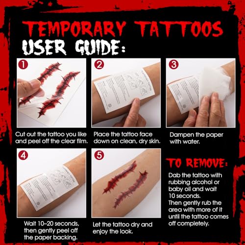 Halloween Temporary Tattoos - 12 Sheets Zombie Fake Scars