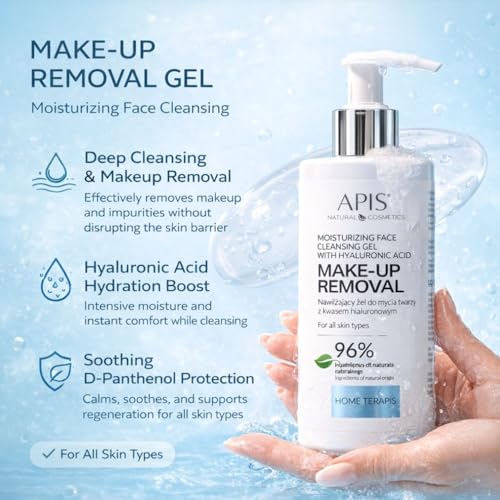 Apis Facial Cleanser Gel with Hyaluronic Acid, Gentle Makeup Remover, Hydrating & Suitable for Sensitive Skin