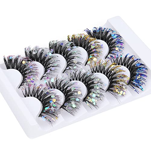 Zegaine Glitter Cat Eye False Eyelashes - 5 Pairs Wispy