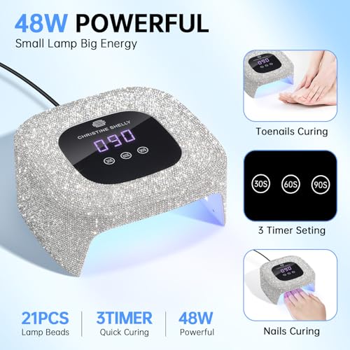 UV Nail Lamp, UV Light for Gel Nails, 48W Plug-in Mini Diamond Nail Lamp Nail Dryer with Touch Control Auto Sensor and 3 Timer Settings Nail Light Curing Lamp, Home (White Diamond)