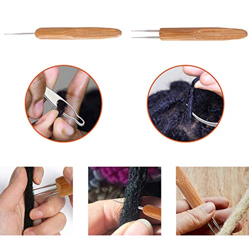 Dreadlock Crochet Hook Tool Set - 0.75mm Stainless Steel with Bamboo Handle
