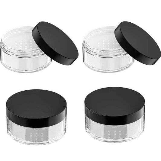 50g Plastic Empty Powder Puff Case with Net Sifter Lid, 50ml Portable Refillable Cosmetic Blusher Face Loose Powder Makeup Container Jars Case Box (4 Pack)