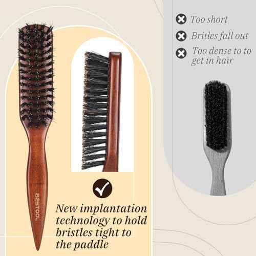 BESTOOL Hair Brush,Pure Boar Bristle Hair Brush for Better Hair Texture Slick Back Brushes for Women Men and Kids Best for Sensative Scalp Medium Thin and Fine Hair Smoothing Flyaways, Edge Control