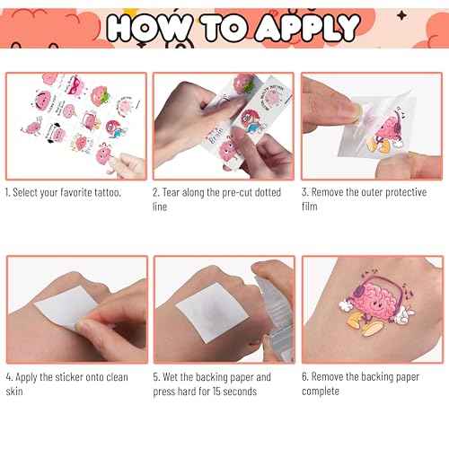 96PCS Cute Brain Temporary Tattoos Themed Birthday Party Favors Decorations Supplies Funny Human Anatomy Body Part Tattoo Stickers Gifts for Boys Girls Kids School Classroom Prizes Carnival Christmas