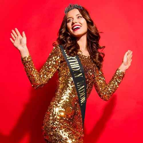 Birthday Baddie Sash and Crown for Women Girls - Black Glitter with Gold Foil Birthday Girl Sash and Crown Funny Birthday Party Favor Supplies