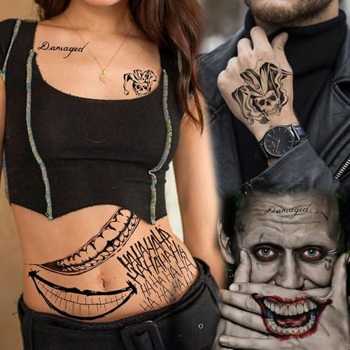 5 Sheet 3D Joker Temporary Tattoos - Halloween Costume