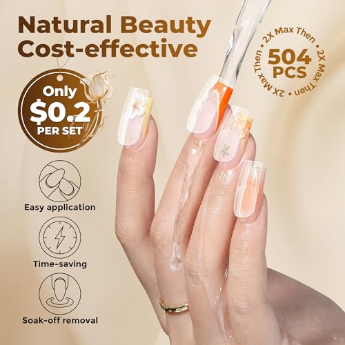 UNA GELLA Medium Square French Nail Tips Sharp Variation 504PCS Pre-Etched