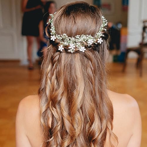 20Pcs White Flower Hair Clips with Rhinestones for Weddings