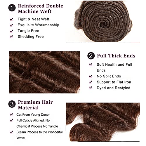 Brown Deep Wave Human Hair Bundles 28 30 32 Inch