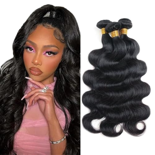 Natural Black Body Wave Human Hair Bundles - 14-18 Inch, 3 Pack
