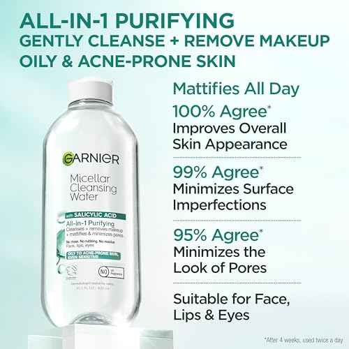 Garnier Micellar Water with Salicylic Acid, All-in-1 Mattifying Facial Cleanser and Makeup Remover for Oily and Acne Prone Skin, 13.5 Fl Oz