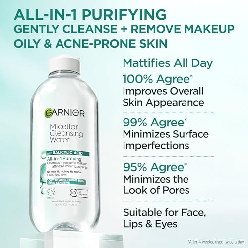 Garnier Micellar Water with Salicylic Acid - Acne Cleanser, 13.5 Fl Oz