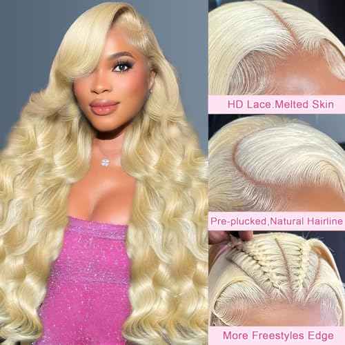 613 Lace Front Wig Human Hair 200 Density Blonde Wig Human Hair 13x6 Body Wave HD Lace Front Wigs Human Hair Pre Plucked 20 Inch 13x6 HD Lace Frontal Glueless Wigs for Women