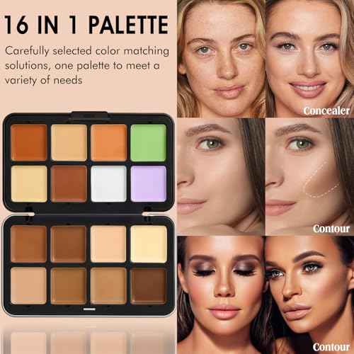 16 Colors Cream [Contour Concealer Foundation] Makeup Palette for Cheeks - All in One Makeup Palette Kit with Brush, Natural Matte Long Wearing, Waterproof Blendable Face Make Up Pallete (#06)