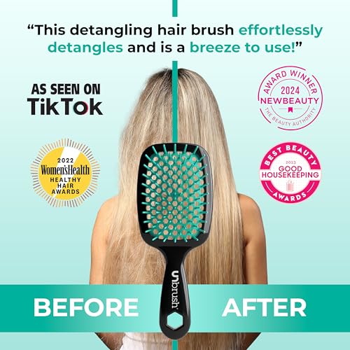 FHI Heat UNbrush Detangling Brush for Pain-Free Brushing on All Wet or Dry Hair Types — Durable DuoFlex Anti-Static Bristles, Lightweight Handle, Vented Hair Brush, Lagoon