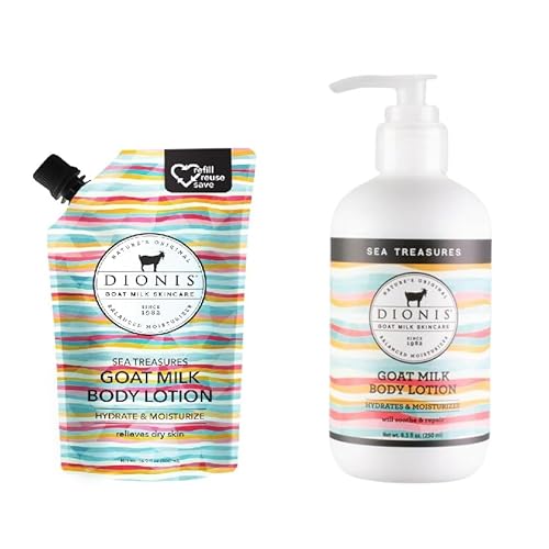 Dionis Sea Treasures Goat Milk Body Lotion Refill Pouch & Skincare Scented Lotion, Sea Treasures 8.5 oz