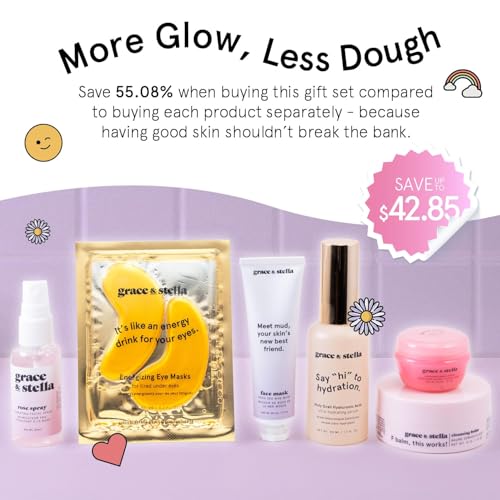grace & stella Award Winning Skin Care Set - Birthday Gifts for Her, Travel Size Toiletries with Eye Masks, Hyaluronic Acid Serum, Lip Balm & More, Gift Baskets for Women, Vegan Cruelty-Free Self Care