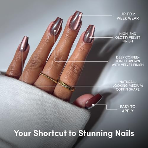 Glamnetic Brown Coffin Press On Nails - 30 Velvet Kit