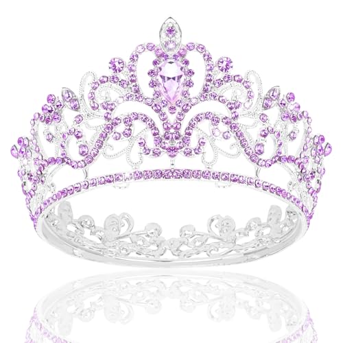 Purple Crystal Crown Tiara with Rhinestones & Clips