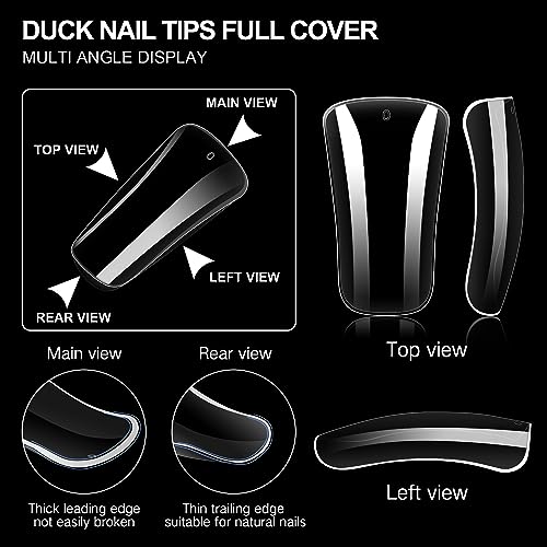 GoLashFun Full Coverage Duck Nails Tips,120PCS Natural Fan Flare Soft Gel X False Nail Extension Wide French Duck Full Cover Nail Tips for Acrylic Nails