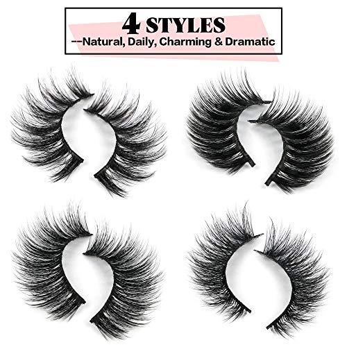 JIMIRE 20 Pairs Mink Eyelashes - 4 Styles 3D Volume Faux Lashes