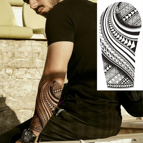 Tribal Temporary Tattoo Half Sleeve - 10 Sheet Black Polynesian