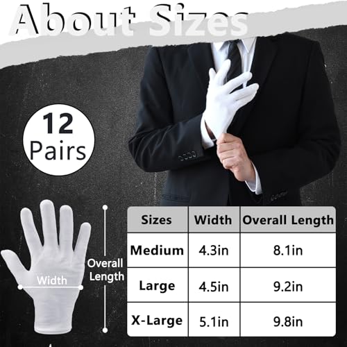 12 Pairs of White Cotton Gloves for Eczema, Crafting, & Inspection