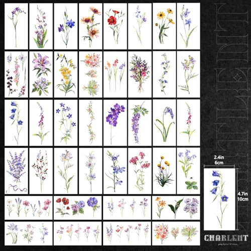 40 Sheets Watercolor Flower Temporary Tattoos for Women - Tiny Wildflower Fake Tattoo Stickers for Body Neck Hand