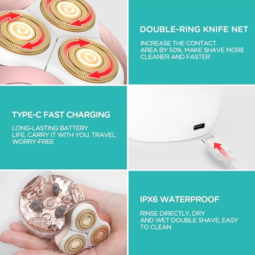 Women’s Electric Shaver 3D Floating Blade Rotary Razor - White ES300