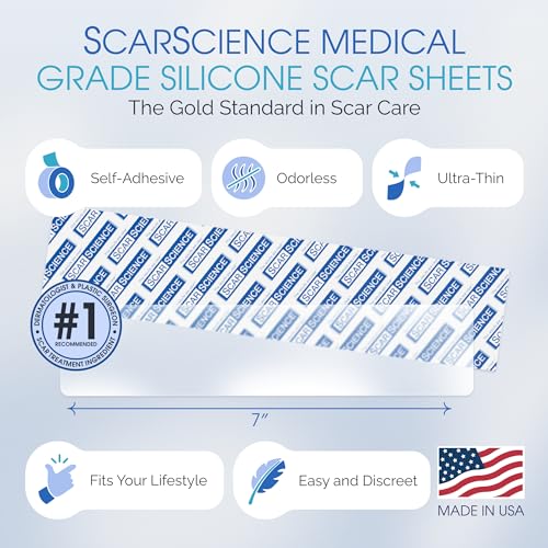 7¡± Medical Grade Reusable Silicone Scar Sheets for Surgical Scars & Stretch Marks ? Water-Resistant Breathable Silicone Scar Strips, 12-Pack (Approx. 90-Day Supply)