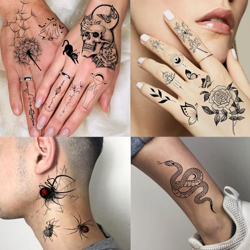 71 Sheets Rose Peony Flower Temporary Tattoos For Women Adults, Black Florals Half Arm Sleeve Realistic Temp Bulk Fake Tattoo Stickers Butterfly Ship Bee Carp Turtle Elephant Whale Spider Web Skull