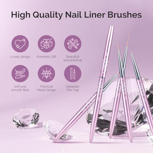 MelodySusie Nail Art Liner Brushes Set - 5Pc Professional Gel Polish Painting Pen