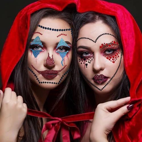 Clown Face Gem Stickers - 2 Pack Rhinestone Makeup Tattoos