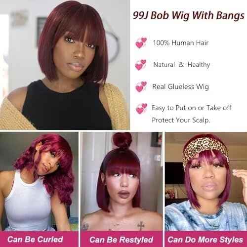 Atikual Bob Wig with Bangs Human Hair Wigs Glueless Wigs Straight Layered Bob Wigs with Bangs 3x1 Transparent Lace Bob Wigs for Women 14Inch 99J