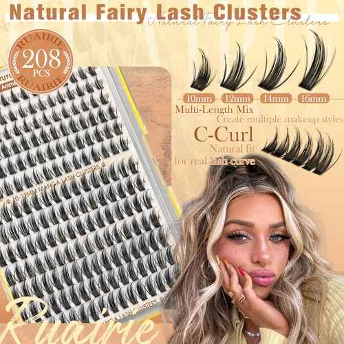 Manga Lash Clusters Fairy Eyelash Clusters Natural Cluster Eyelash Extensions Wispy 10-16mm Lashes Clusters Anime C-Curly Individual Lashes 208pcs Spiky Eyelashes Clusters by Ruairie