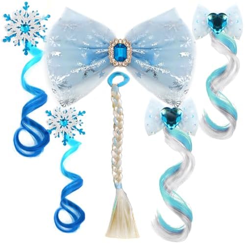 Jomi & Jolly 6 PCS Hair Accessories Set for Girls, Little Girl Colored Hair Tinsel Clips in Extensions, Princess Dress up Wigs, Cute Gifts and Costume Accessories for Little Princess (Blue)